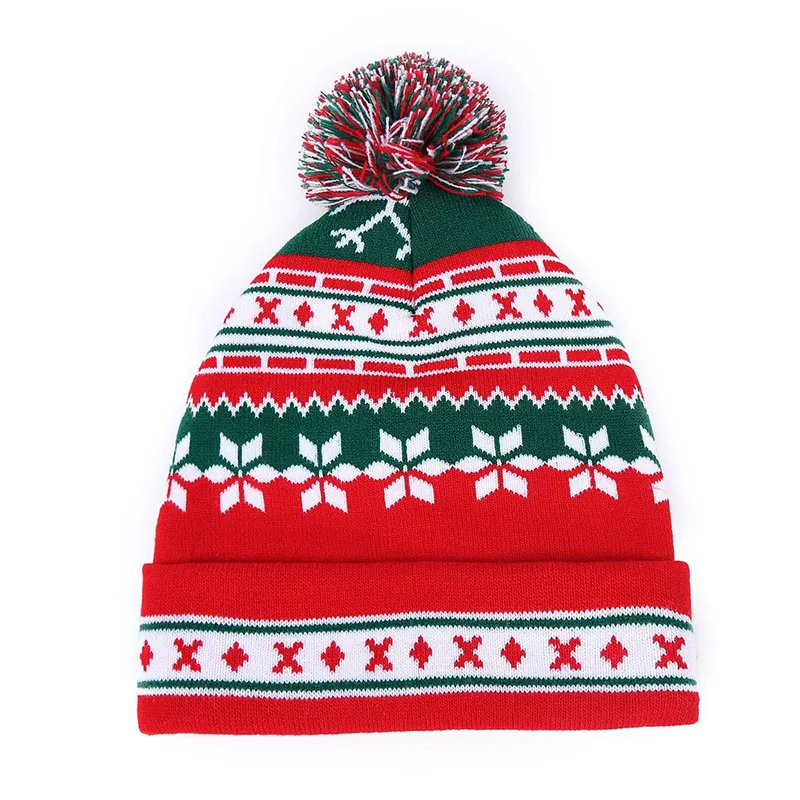 

Christmas Knitted hat Winter Snowflake pattern Skullies Pure color Knitting wool ball Beanies Outdoor cold proof hats Christmas
