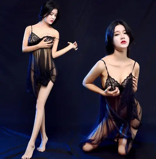 Women Lingerie Sexy Lace Sheer + G-string Sleepwear Nightgown