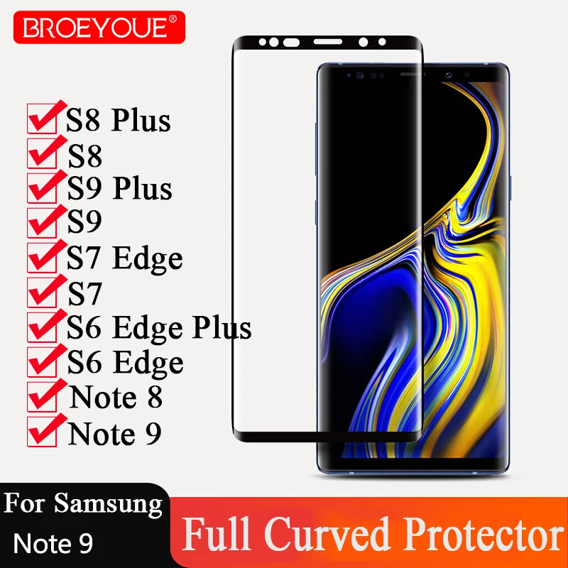 

Tempered Glass For Samsung S6 S7 S8 S9 Edge Plus Note 8 9 Screen Protector 3D Curved Edge 9H Full Coverage Explosion-proof Films