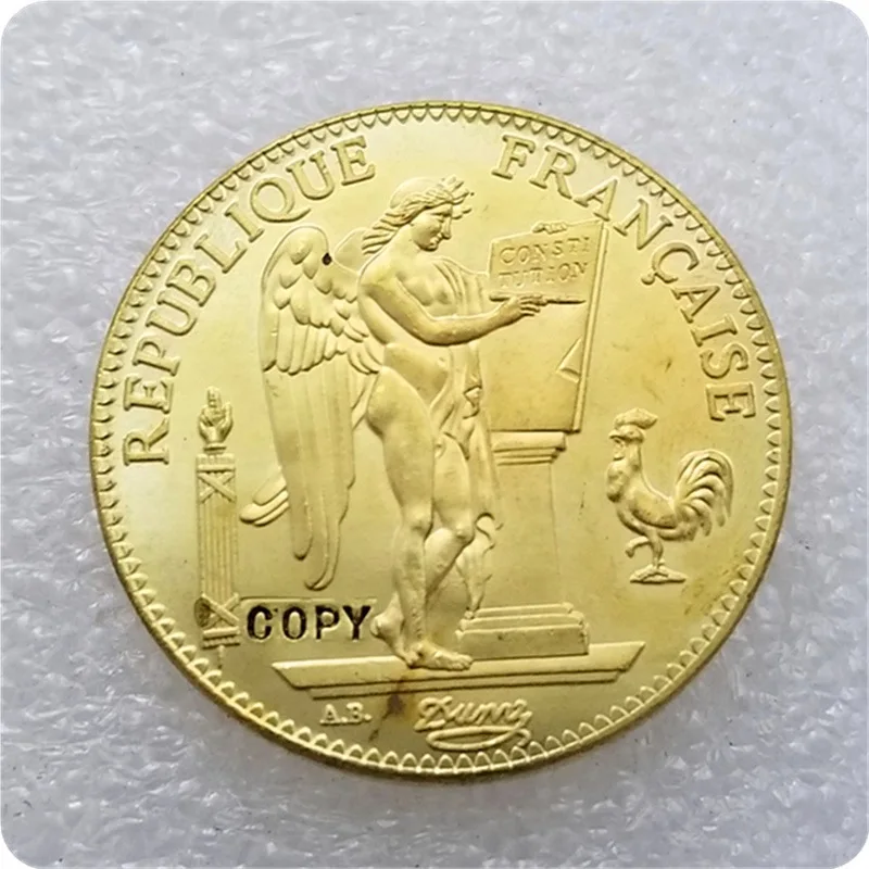 1909 A Франция Liberte Egalite Fraternite 100 франков золотистыми латунными зубцами и металлическая копия монеты
