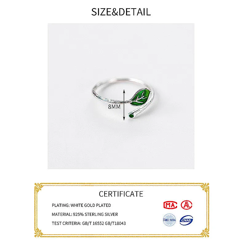 INZATT, настоящее 925 пробы, серебряная, зеленая, эмалированный лист, винтажное регулируемое кольцо, элегантное, хорошее ювелирное изделие для женщин, вечерние, аксессуары, подарок