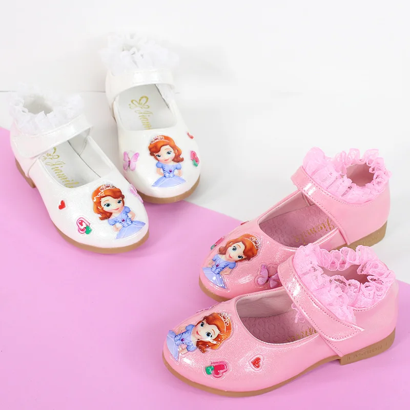 

Baby Girls Fashion Sofia Flat Shoes Kids Cartoon PU Leather Shoes Children Princess Lace Shoes European Size 26-35
