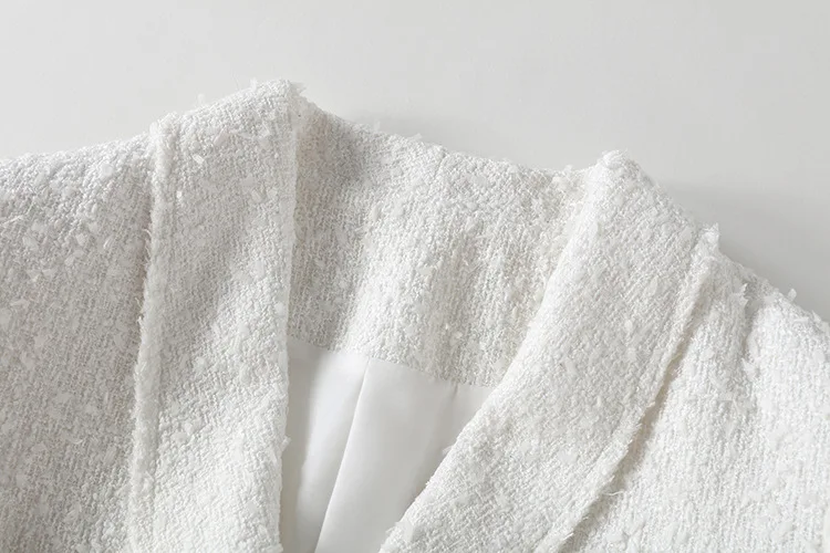 New arrival women's white blazers coat 2018 Autumn elegant double breasted tweed jackets coat D489