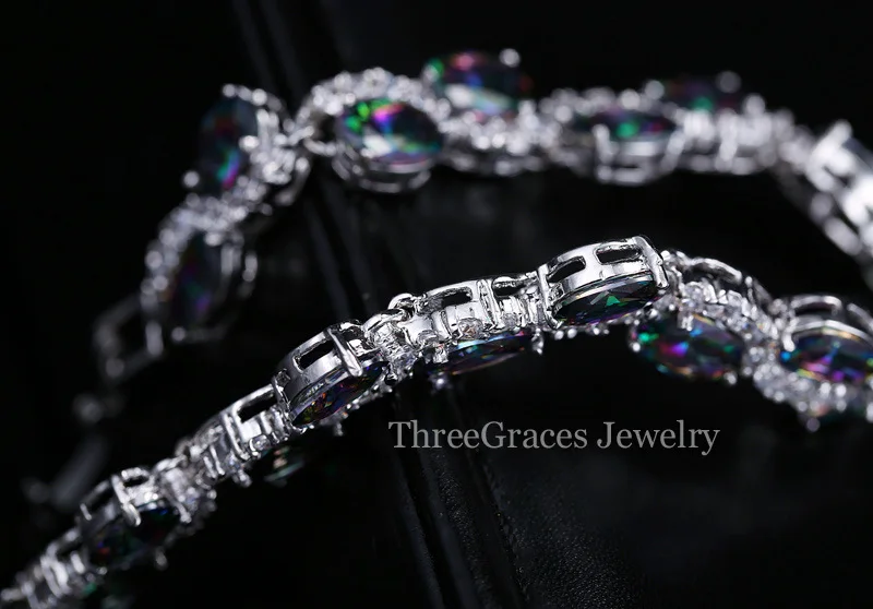 ThreeGraces Изысканный S Форма Серебряный цвет циркония Проложить цвет красочный Шарм из австрийского кристалла браслеты для женщин вечерние ювелирные изделия BR028
