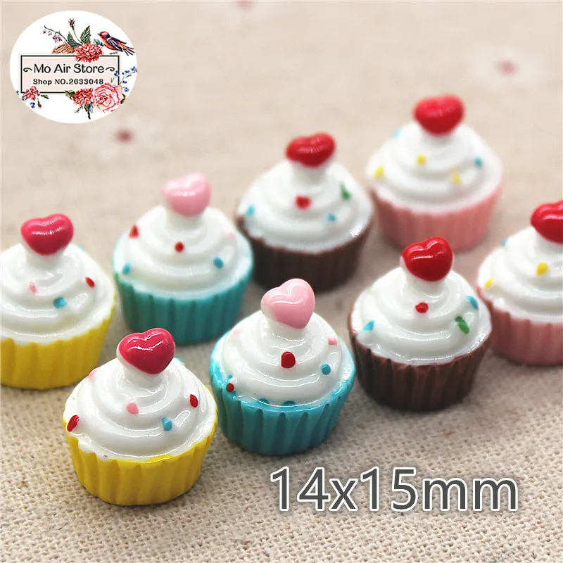 

10pcs Resin 3D pink heart cake dessert Cabochon Miniature food Art Supply Decoration Charm Craft DIY 14x15mm