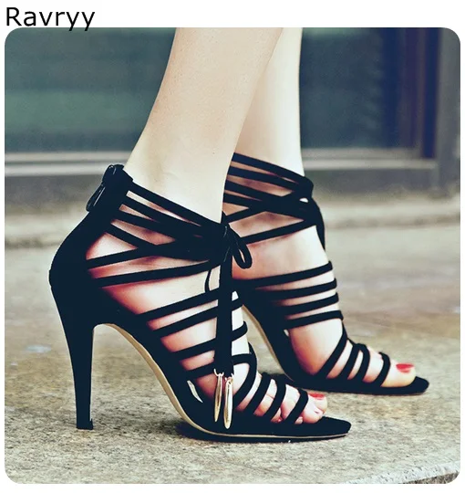 Г., летние модные женские босоножки черные пикантные туфли-лодочки на высоком каблуке со шнуровкой и ремешком на щиколотке женские вечерние туфли на шпильке с узкой лентой - Цвет: as picture