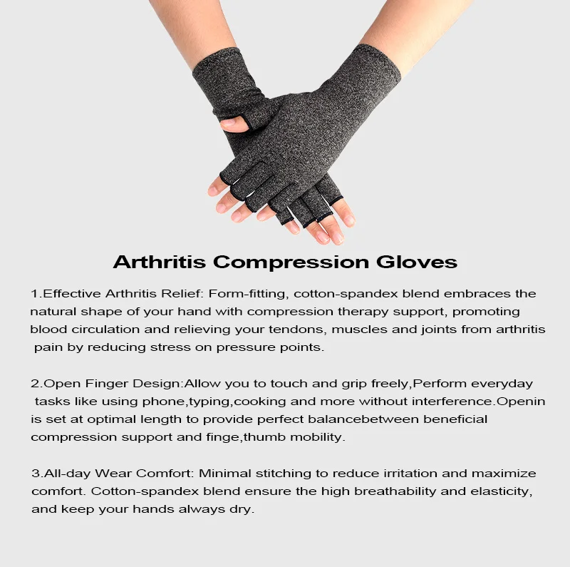 1 пара компрессионных перчаток для пальцев, артрит, поддержка запястья, хлопок, облегчение боли в суставах, бандаж для рук, женский, мужской, терапевтический браслет