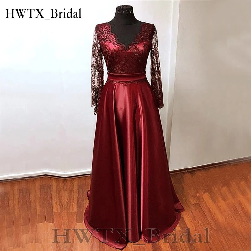Vintage Burgundy Lace Mother Of The Bride Dresses For Weddings 2018 Long Sleeves A Line Plus Size Formal Evening Gowns Prom Wear