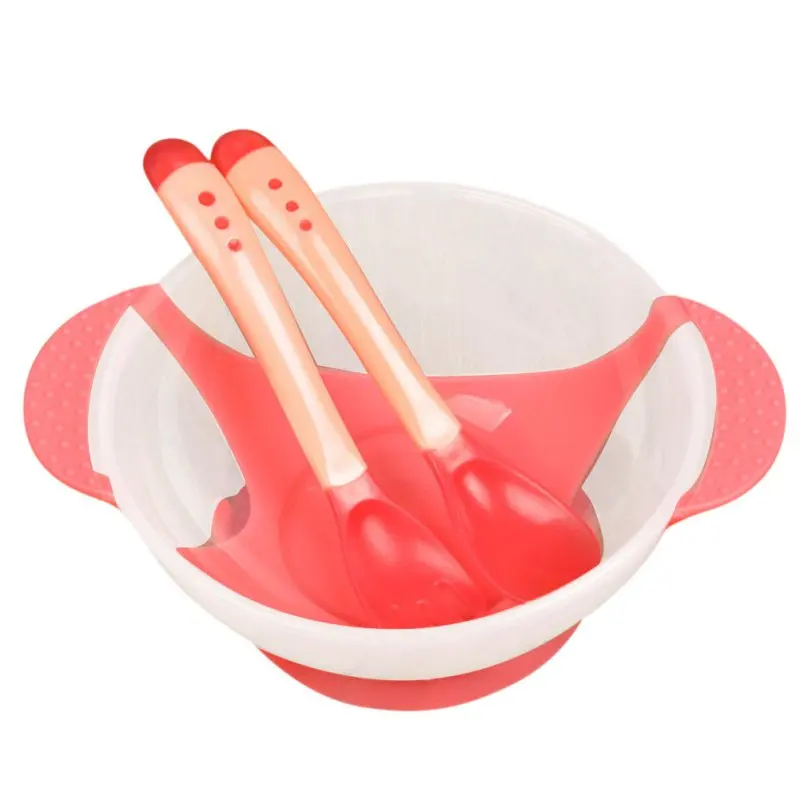 

3 pcs/Set Newborn Baby Suction Cup Bowl Kids Slip-resistant Tableware Temperature Sensing Spoon Set Children Training Bowl Set