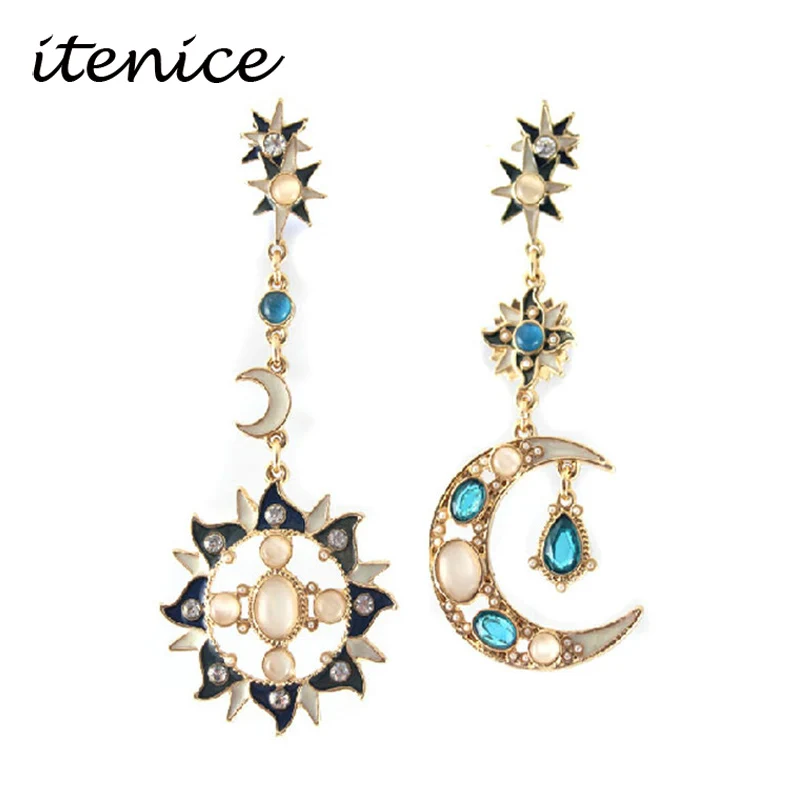 

2019 New Style Moon Stud Earrings Fashion Star Sun Moon Rhinestone Crystal Stud Dangle Pretty Earrings For Women Jewelry Gift