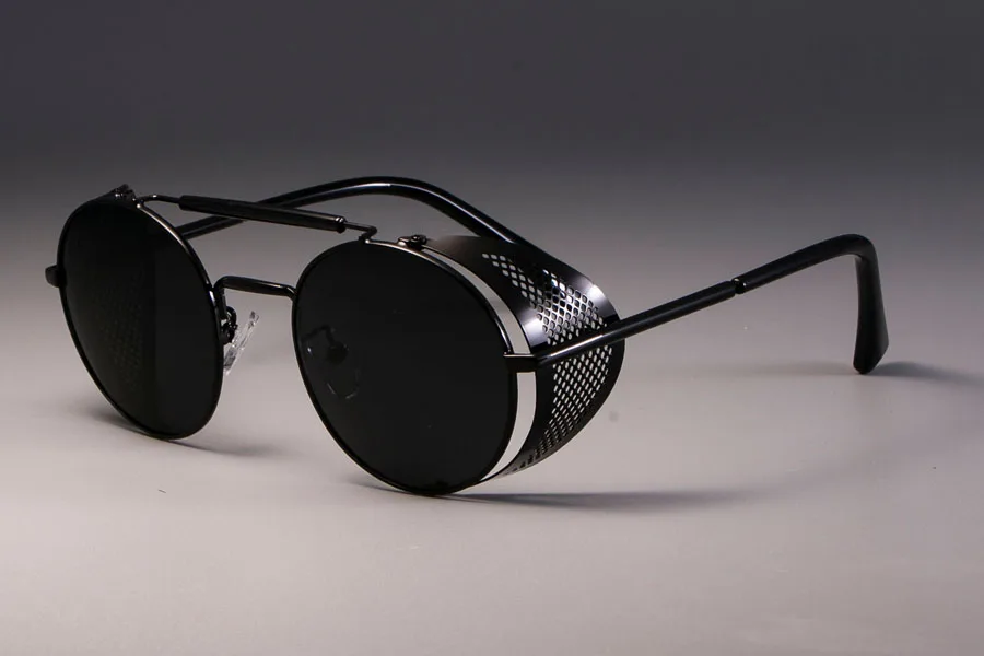 Steampunk Retro Round Sunglasses with UV400 Protection - Unisex Cool Shades with Metal Frame
