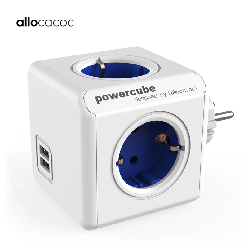 Skup Allocacoc listwa zasilająca ue inteligentne gniazdo wtyczka podróżna adapter Powercube elektryczny 2 USB 4 gniazda rozszerzenie wielu 3680W ładowania W domu