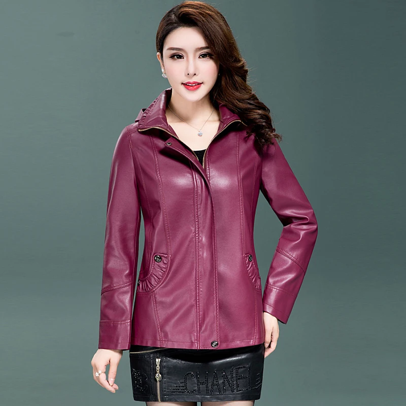 

Plus Size XL 2XL 3XL 4XL 5XL 6XL Leather Jacket Women Leather Coat Long autumn Winter Casual Fashion Ladies Jackets Coats QH0859