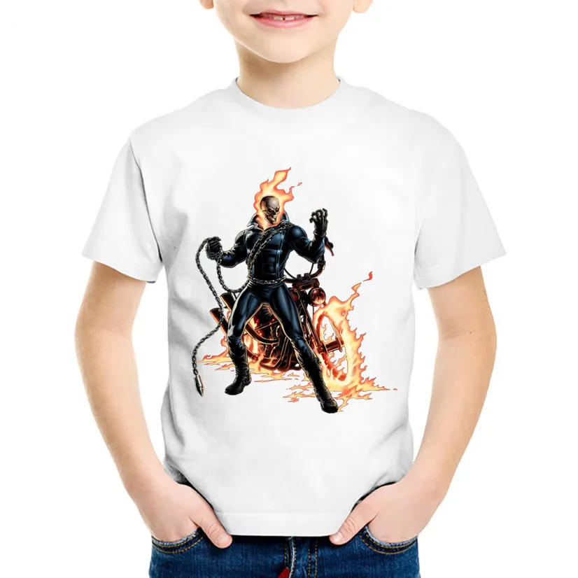 Модные детские футболки с принтом «Ghost Rider», детские летние футболки, повседневные топы для мальчиков и девочек, одежда для малышей, HKP493