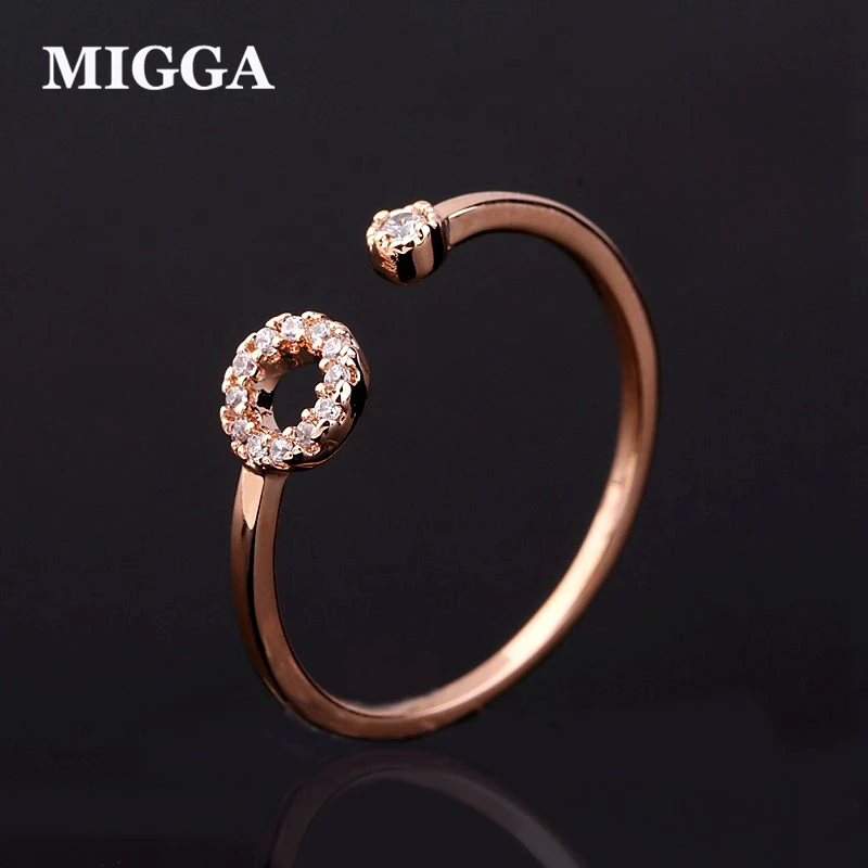 

MIGGA Delicate Round Circle Cubic Zircon Ring Rose Gold Color Fashion Women Girls Bague Gift Jewelry