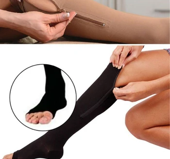 

Zipper Medical Compression Socks with Open Toe - Best Support Zipper Stocking for Varicose Veins, Edema, Swollen or Sore Legs