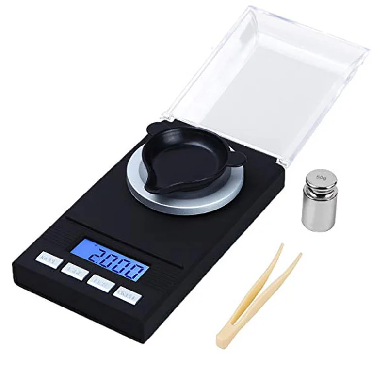 

Digital Milligram Scale 50 X 0.001g Reloading Jewelry Scale Digital Weight with Calibration Weights Tweezers and Weighing Pans