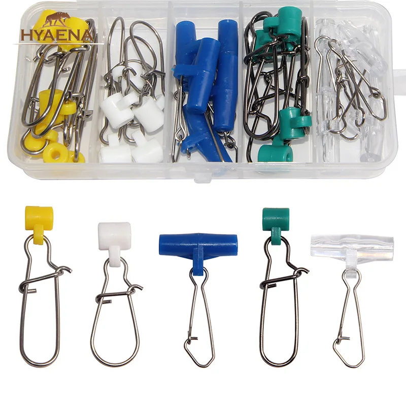

Hyaena 25Pcs/Box Fishing Sinker Slip Clips Plastic Head Swivel With Lock Snap Pesca Stainless Steel Nice Snap Kit