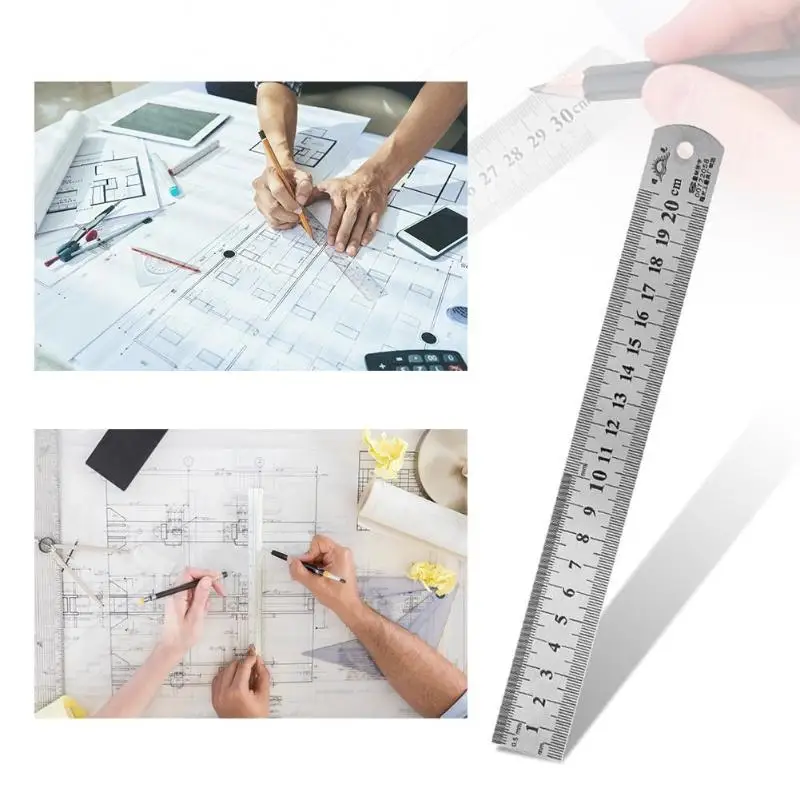 15-50cm Stainless Steel Metal Straight Ruler Precision Double Sided Measuring Tool