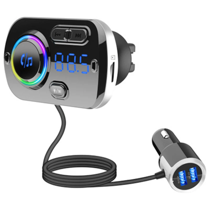 

Car Bluetooth 5.0 MP3 Player FM Transmitter Ambient Light Voice Assistant QC3.0 Fast Charge FM Full Frequency Point Launch Play
