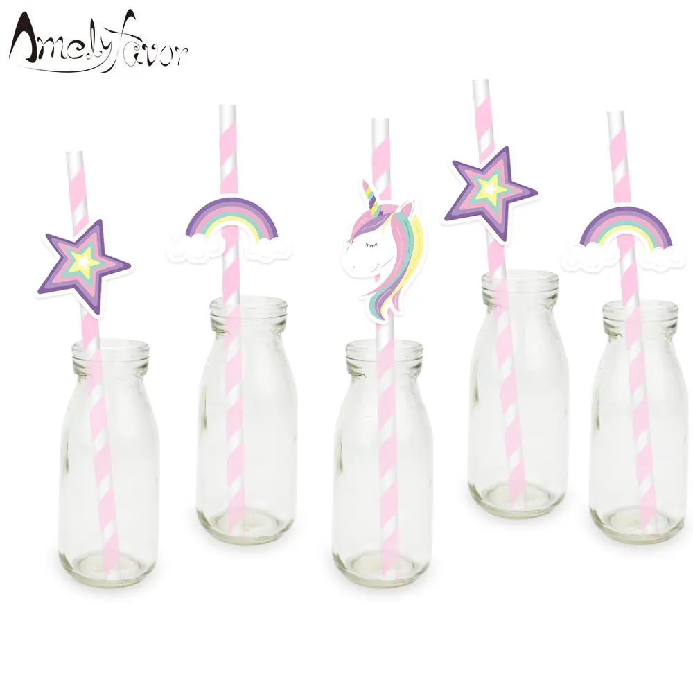 

Rainbow Unicorn Straw 25PCS Paper Straws Birthday Party Festive Supplies Decoration Paper Drinking Straws