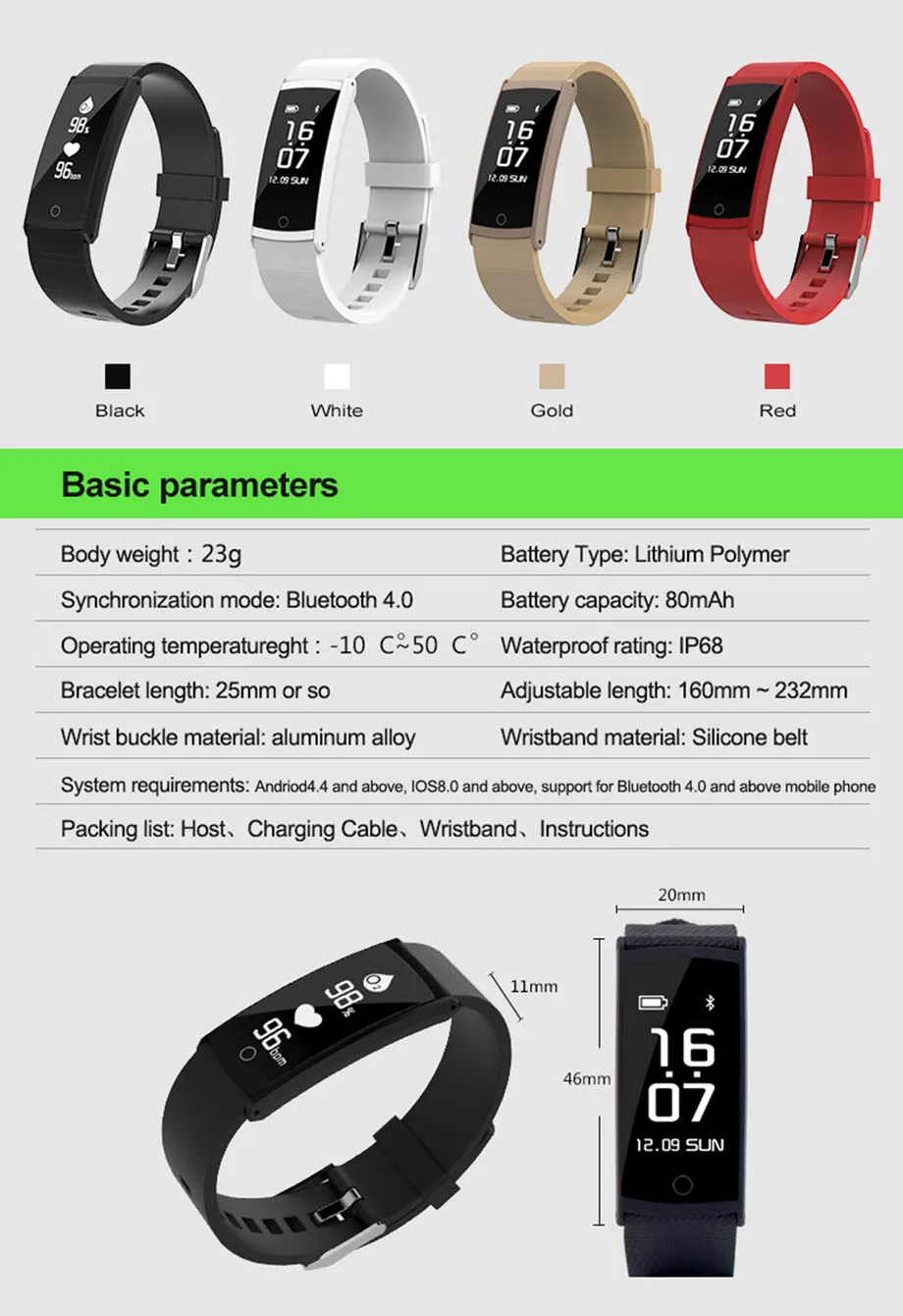 Smart Watch Weather Forecast Heart Rate Blood Oxygen Detection Support Bluetooth 4 Sleep Monitoring Bracelet Touch Button Gift (7)
