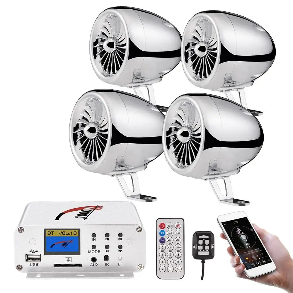 

ATV UTV 1000W 4pcs/set Amp Bluetooth Motorcycle Stereo Speaker Waterproof Amplifier Audio System FM Standard Chrome