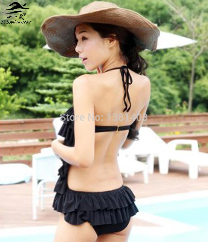 

Free Shipping Sexy Multi-layer 2018 Layered Ruffle Dress One-piece Swimsuit Hot Spring Swimwear Female Lady Push up Bathing Suit