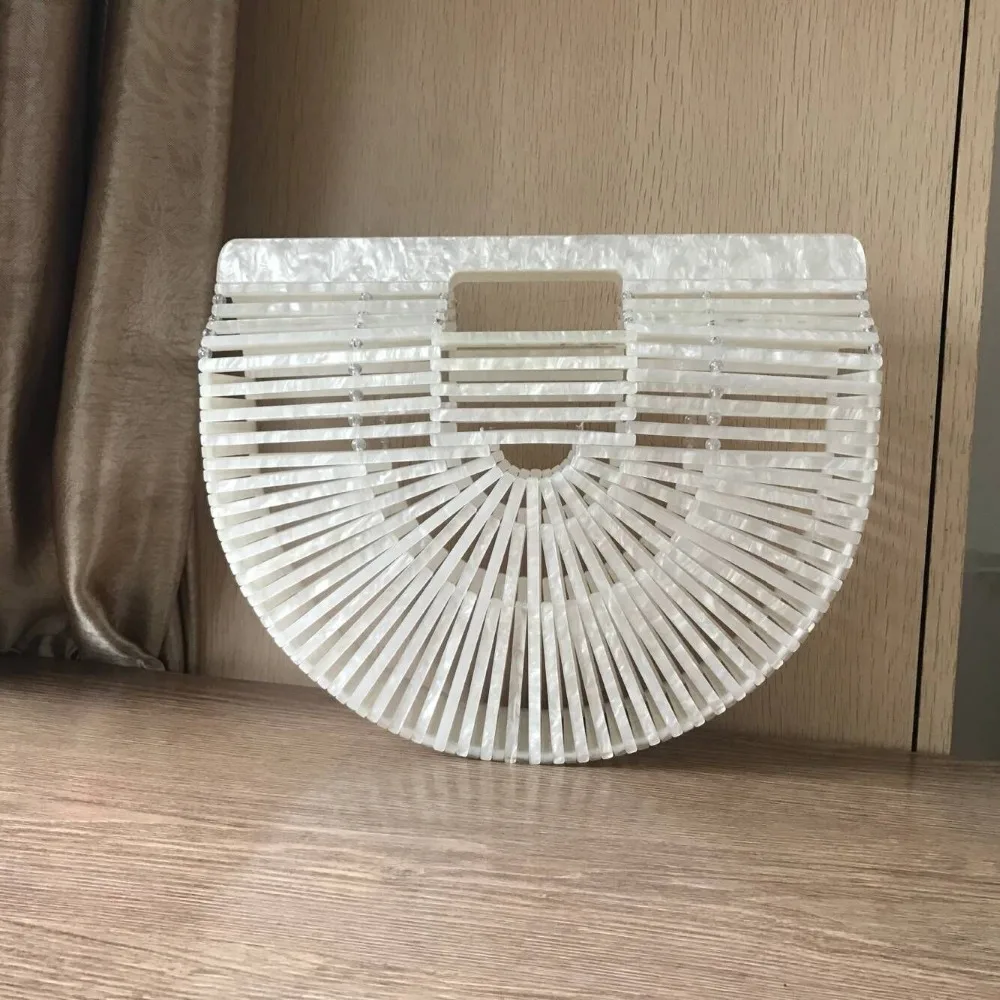 

Women Handbag Female Big Travel Vacation Totes Bamboo style Acrylic Handbag For Ladies Handmade Straw Beach Bag Summer