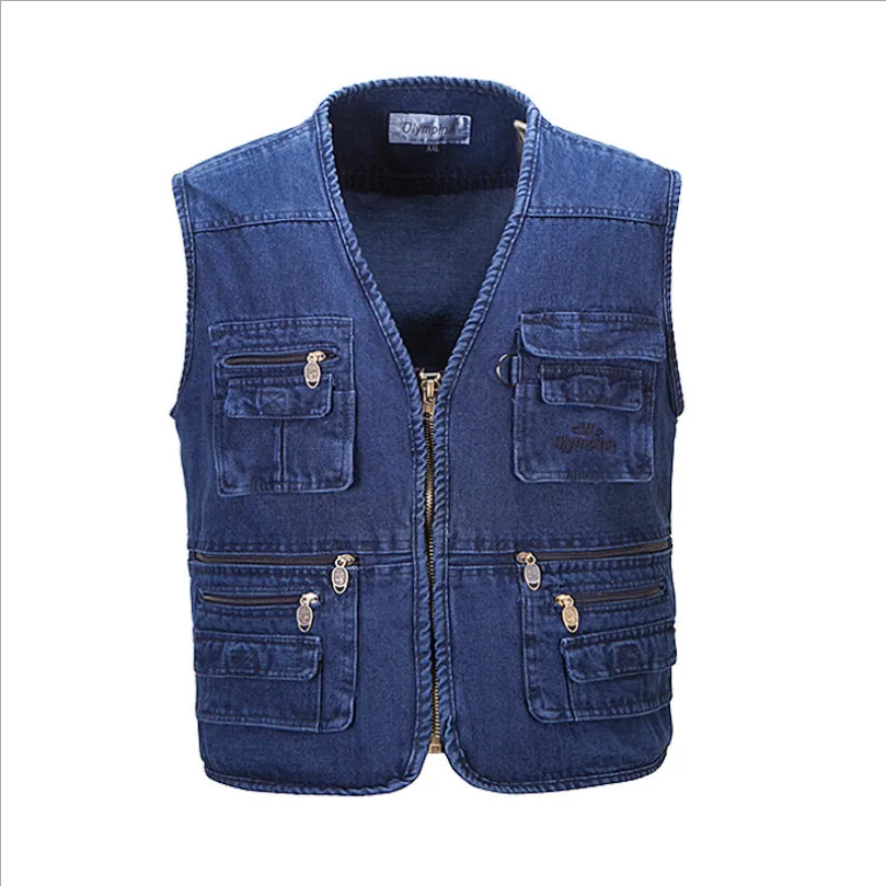 

New Hyweacvar Men's Multi Functional Work Vest Multi-Pocket Filming Photographer Denim Jeans Vest