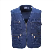 New Hyweacvar Men’s Multi Functional Work Vest Multi-Pocket Filming Photographer Denim Jeans Vest