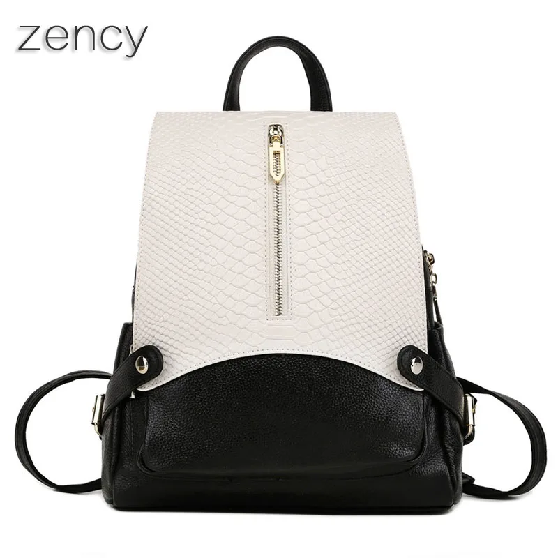 Zency Woman font b Backpack b font Crocodile pattern Fashion Genuine Leather font b Women s