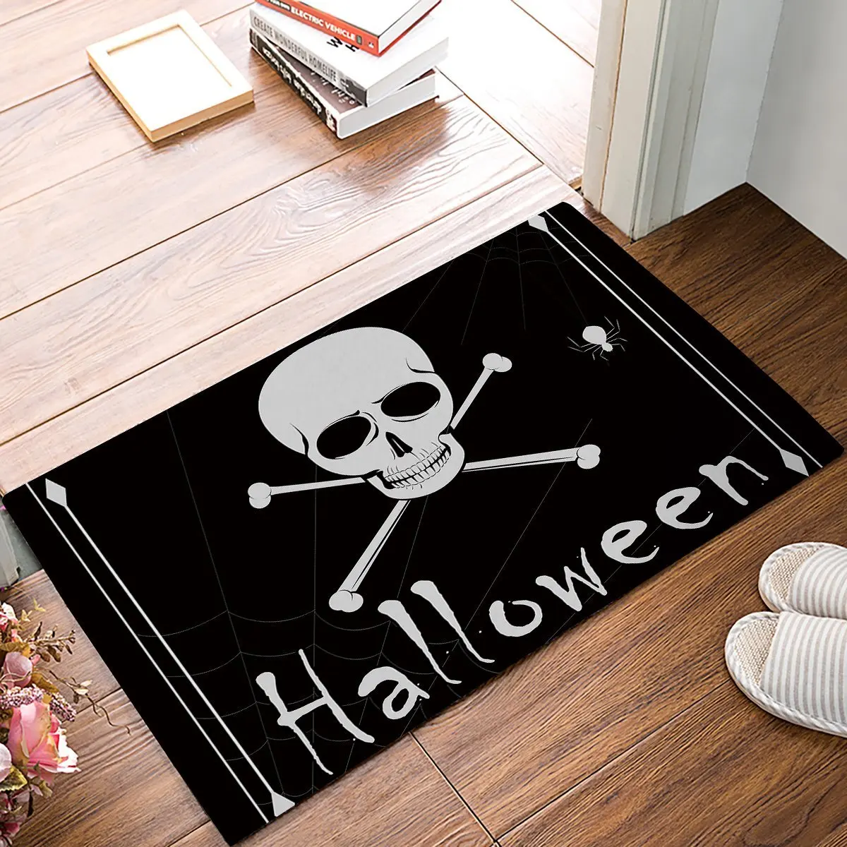 

18 x 30 Inch Halloween Skull Black And White Door Mats Kitchen Floor Bath Entrance Rug Mat Indoor Bathroom Doormats