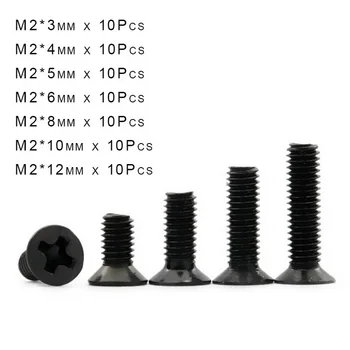 

70Pcs M2 Black Countersunk Head Small Screws Phillips Flat Head Machine/Computer Screw Set/kit Length 3/4/5/6/8/10/12mm