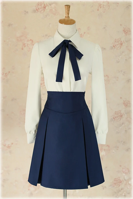

Free Shipping Fate/Stay Night Saber Cosplay White&Blue Uniform Skirt Womens Girls Halloween Costumes S-XL