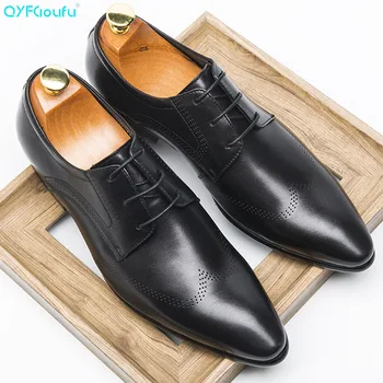 

QYFCIOUFU High Quality Men Designer Dress Shoes Genuine Leather Formal Male Oxford Italian Classic Men's Italian Wedding Shoes
