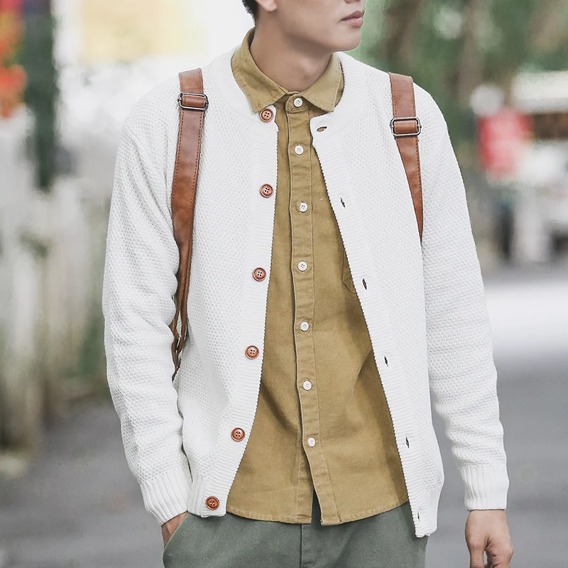 

Men Button Vintage Cardigans Sweaters 2019 New Casual Solid Pullover O Collar Thick Cashmere knitted Sweater Outerwear Clothing