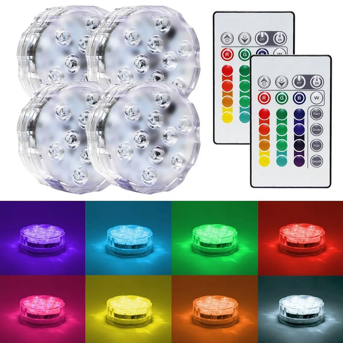 Multi Color IP68 Waterproof Swimming Pool Light RGB Submersible Lamp 10 LED With Remote for Aquarium Pond Wedding Party