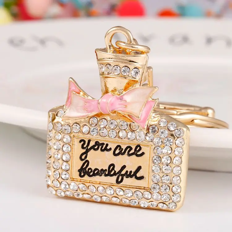 Bow tie perfume bottle alloy key chain rhinestone car boys and girls small gift bag pendant | Украшения и аксессуары