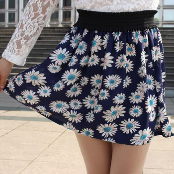 

Summer 2019 Chiffon Women Skirt Flower Printed Skirts Women High Waist Beach Short Skirt