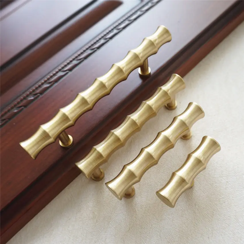 2.55'' 3.3'' 3.4'' Gold Brass T Bar Pulls Bamboo Door Handle