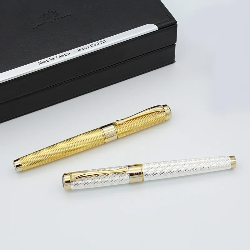 

High-end 1PC Golden Clip 0.5mm Fountain Pen or 1.0mm Bent Nib Art Fountain Pen Luxury JINHAO 1200A Metal Ink Pens for Gift