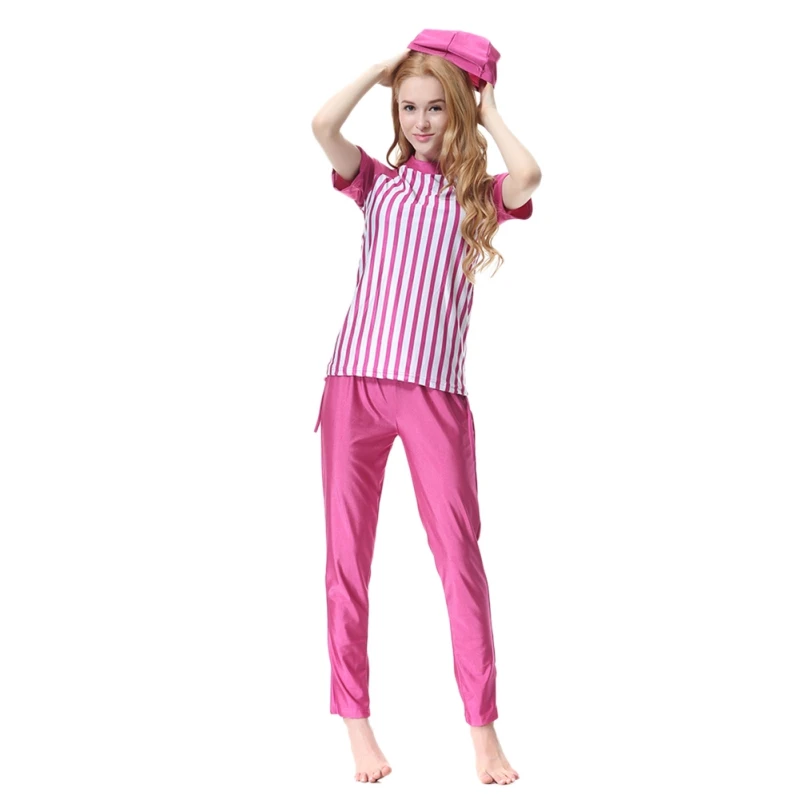 

Striped Islamic Swimsuit Full Coverage Modest Patchwork Arabian Beaches High Quality Sunscreen Muslim Swimwear With Swim Hat