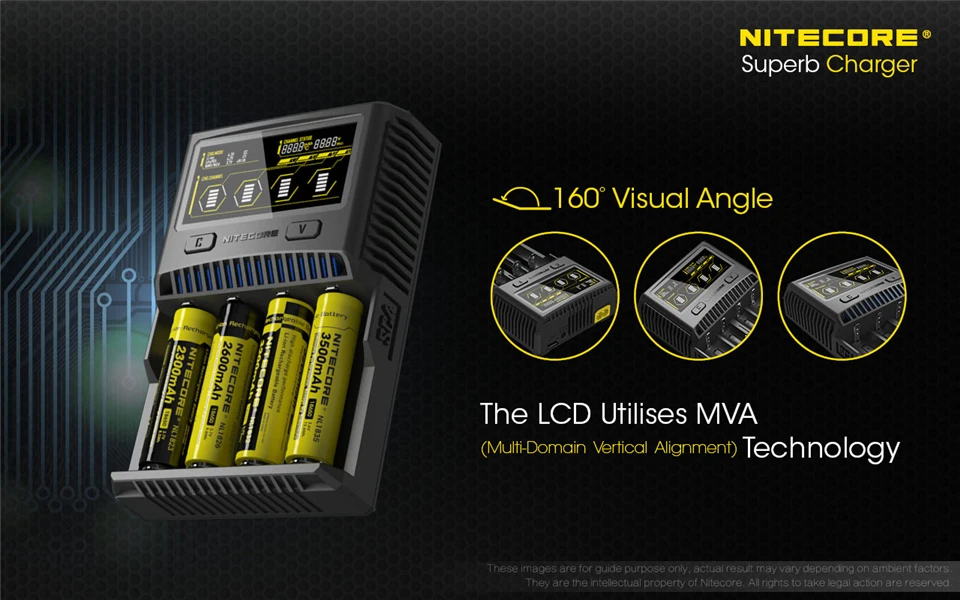 Nitecore SC4 ЖК-дисплей USB Быстрое интеллектуальное зарядное устройство для Li-Ion IMR LiFePO4 Ni-MH 18650 14450 16340 AA батарея