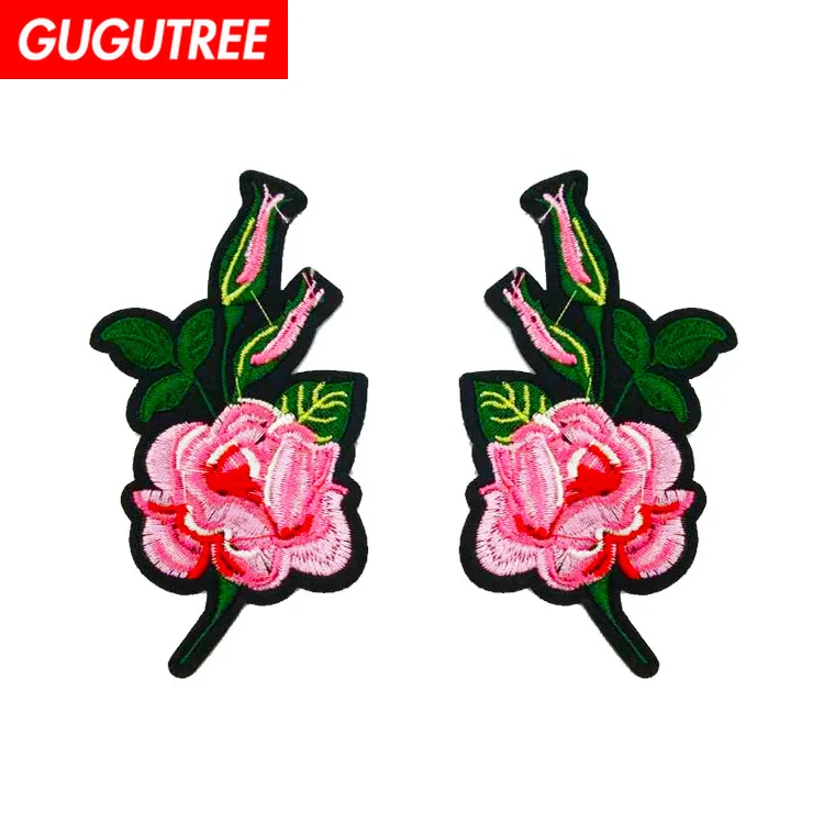 

GUGUTREE embroidery big rose patches flower patches badges applique patches for clothing ZM-126