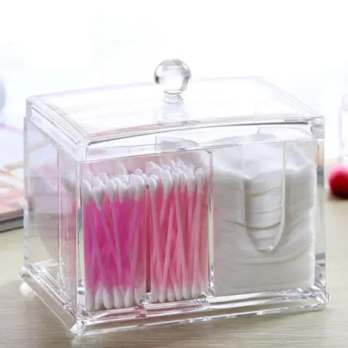 Swab Box Transparent Acrylic Pads Cosmetic Storage Holder Cotton Swab