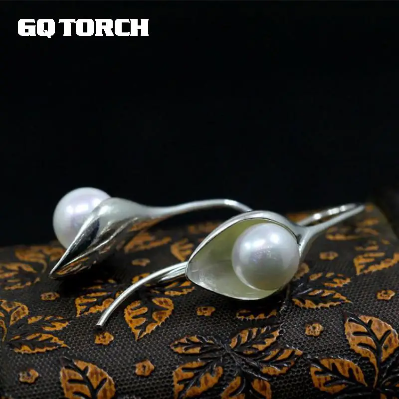 

925 Sterling Silver Drop Earrings For Women With Beautiful Shell Pearl Red Garnet Green Chalcedony Earrings Ladies