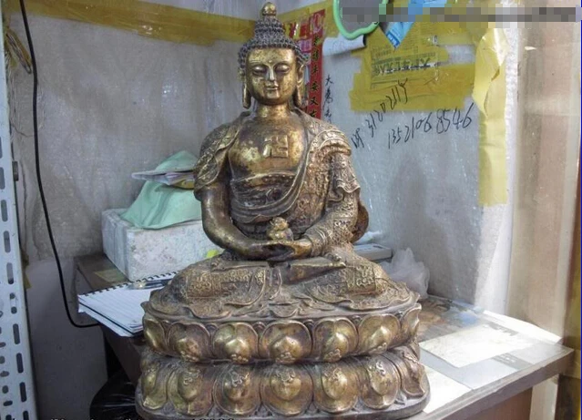 

USPS to USA S0330 Tibetan Folk Old Temple Copper Bronze Amitabha Tathagata Sakyamuni Buddha Statue (B0328)