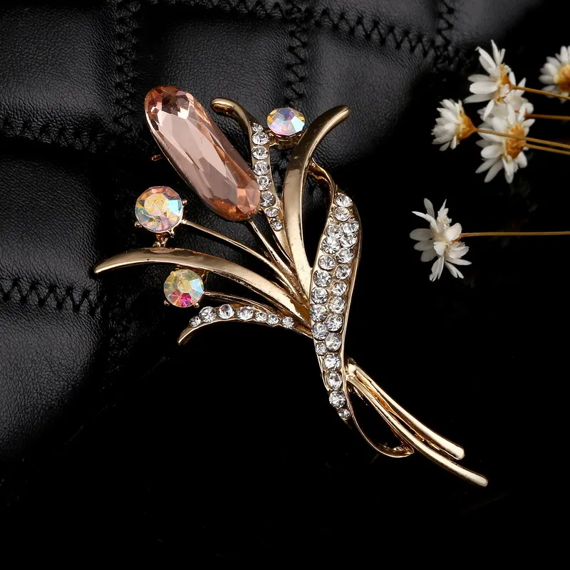 Flower Brooch Pin Women Fashion Wedding Rhinestone Crystal Bouquet Jewelry Gifts 