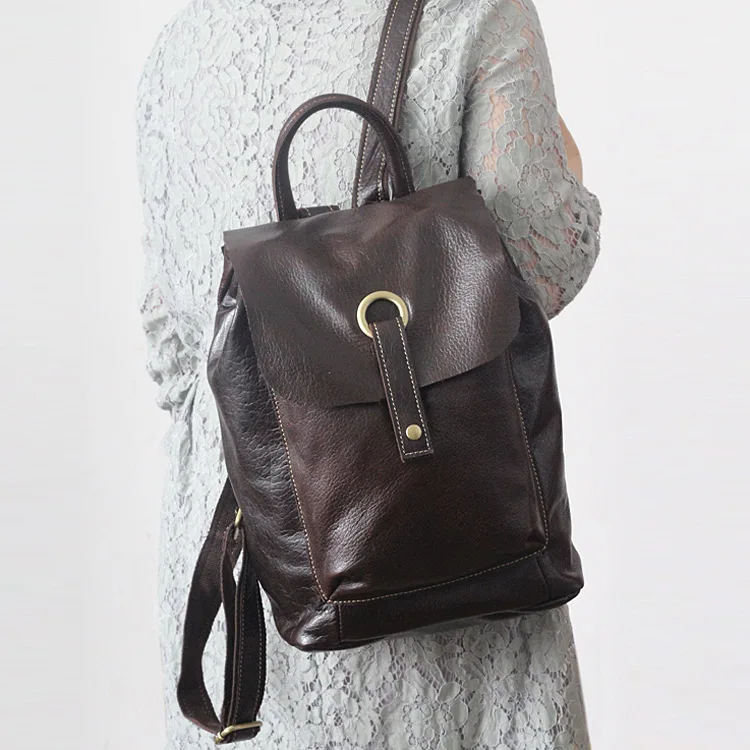 2017 Vintage Genuine leather women smooth surface water washing backpack lady's cow leather Leisure knapsack cowhide school pack
